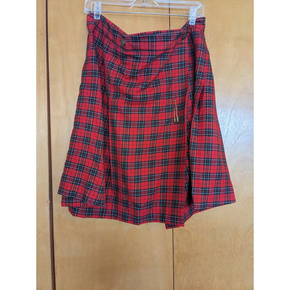 Vintage Adrian Jordan Red Plaid Wrap Kilt Skirt Pleated Tartan Size 20 USA Made
